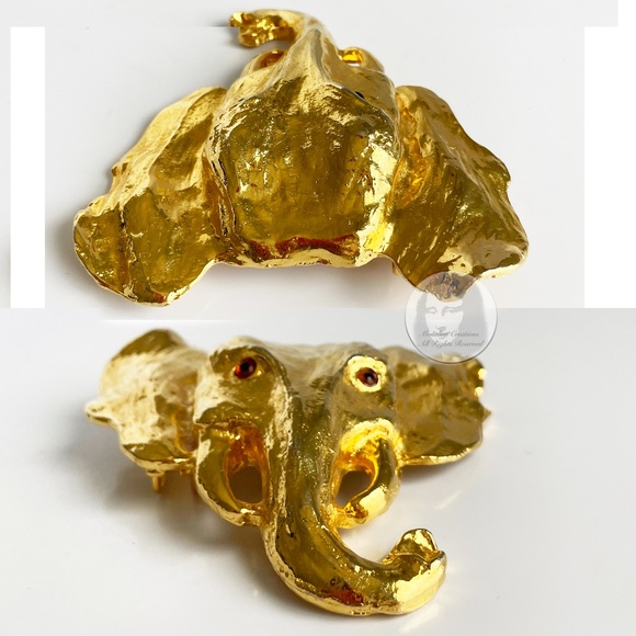 Mimi di N Belt Buckle Elephant Head Oversized 5in L Gold Metal Vintage 1984 HTF